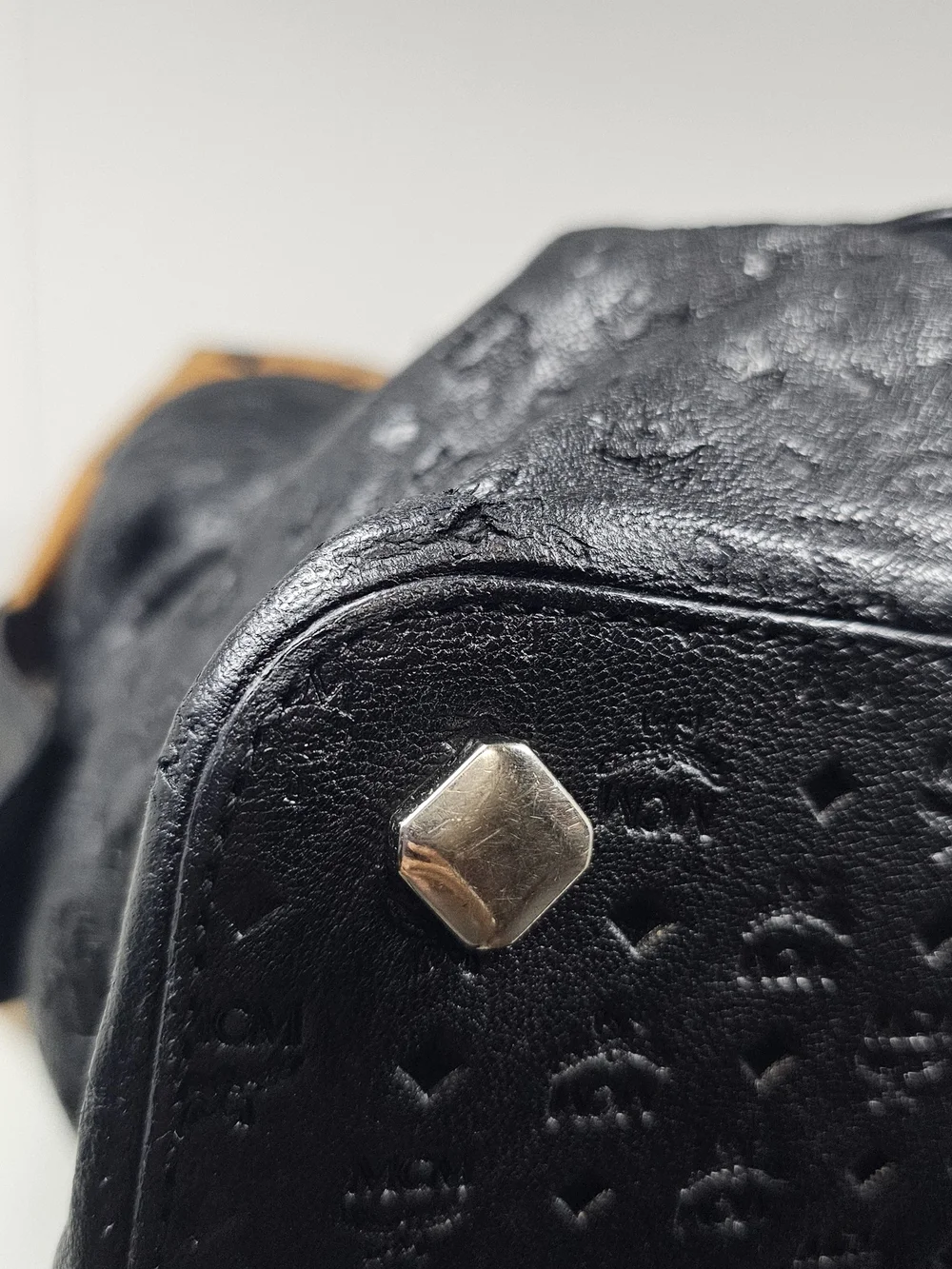 MCM Black Leather Duffel with Cognac Visetos Trim